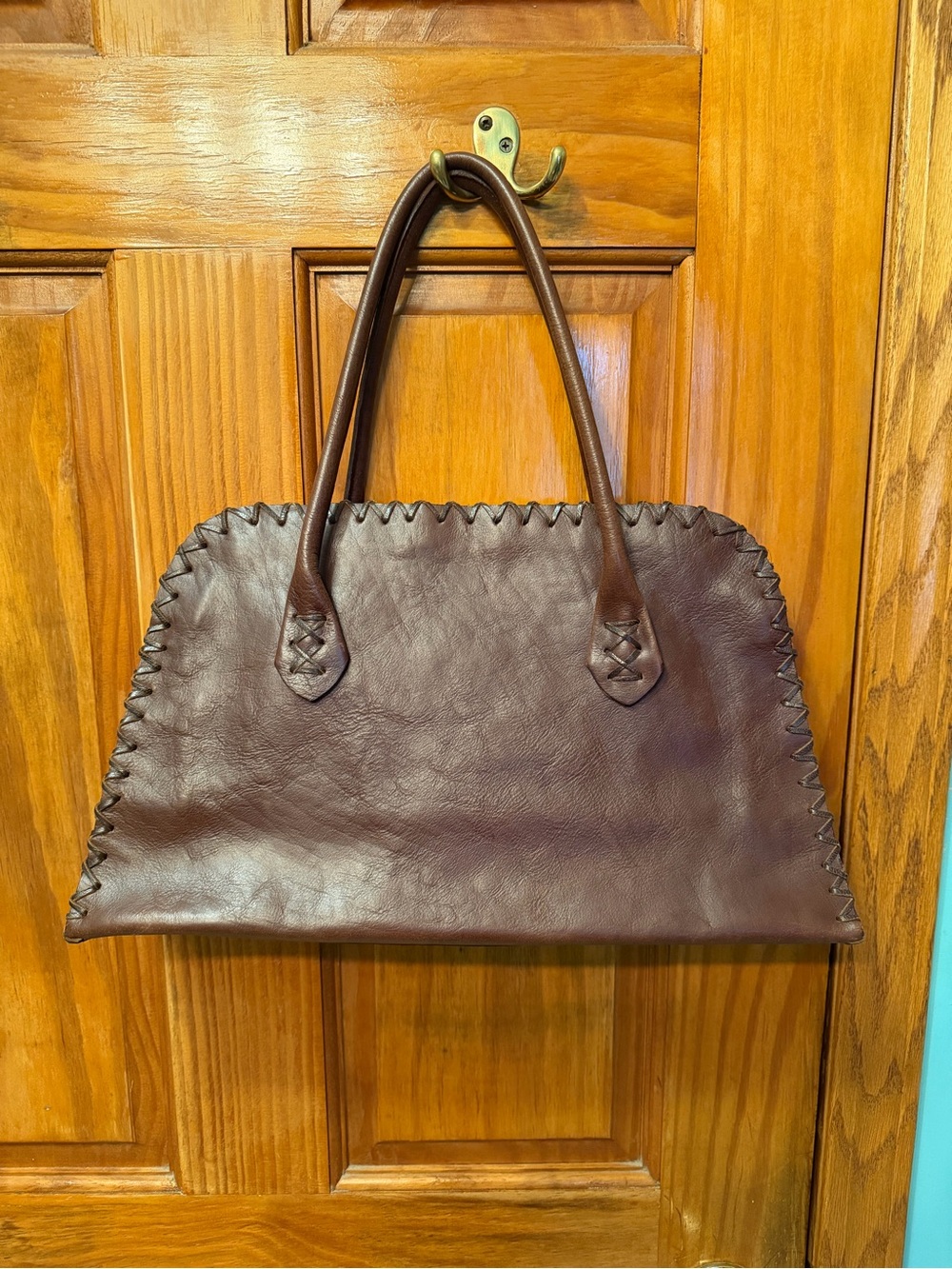 J. Jill Dark Brown Whipstitch Leather Tote